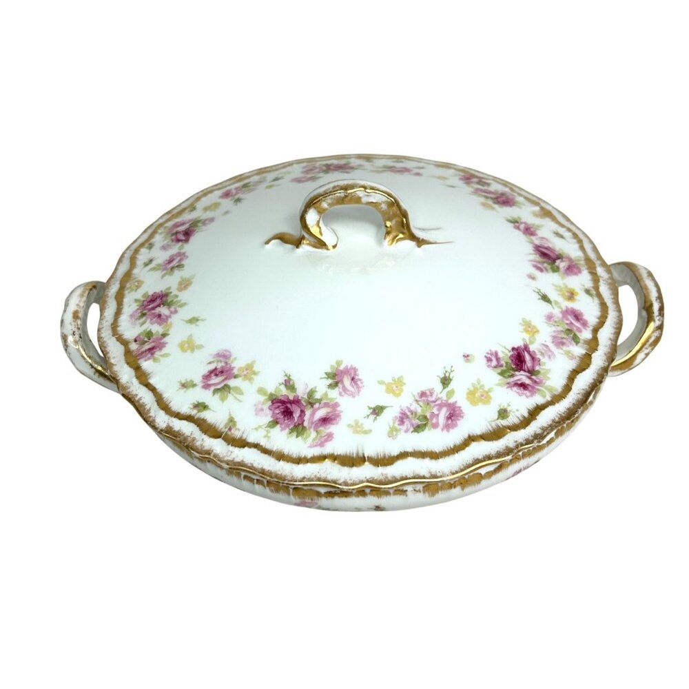 Antique Theodore Haviland Limoges France Covered Serving Bowl With Lid Floral‎